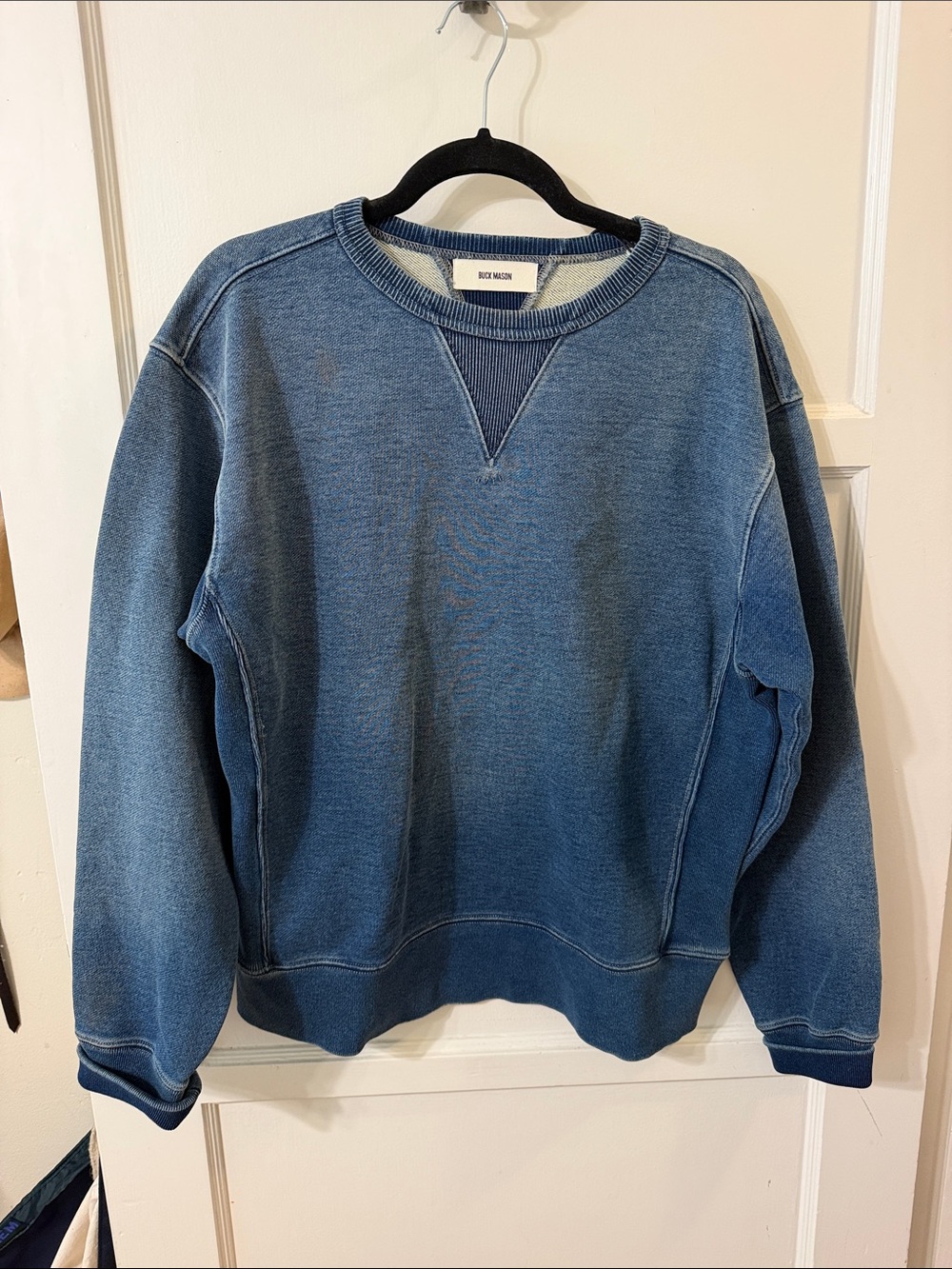 Buck Mason Washed Blue Crewneck Sweater - Men